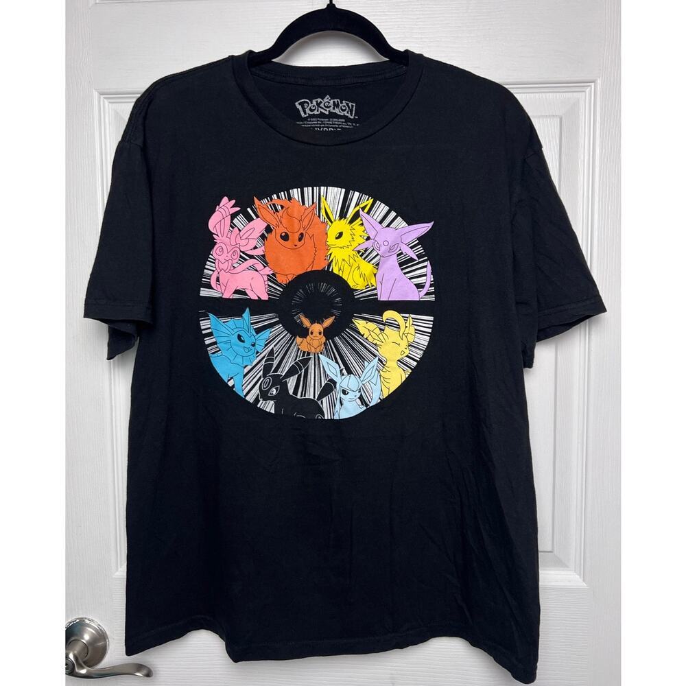 Pokemon Shirt Black Animated Graphic Tee Short Sleeve T-Shirt Size Large